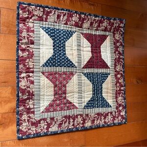Handmade Patchwork Quilt Wall Hanging in Blue, Red, Cream